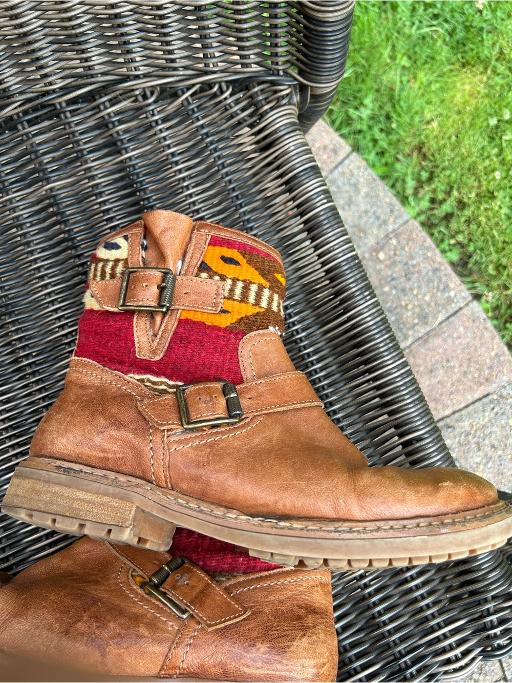 Sofft Tan Leather Bohi Boots with Aztec Woven Shaft adjustable sides side zipp - Picture 8 of 10